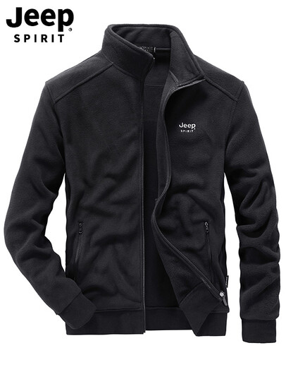 JEEP SPIRIT sweatshirt for men winter outdoor leisure thickened warm loose large size stand collar cardigan cotton coat fleece jacket 9901 black regular XL recommended 140-150Jin [Jin equals 0.5 kg]
