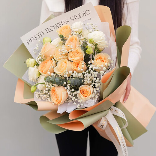 Eswina Flower Express delivers 11 rose bouquets as a birthday gift to your girlfriend nationwide. 11 champagne rose bouquets are recommended.