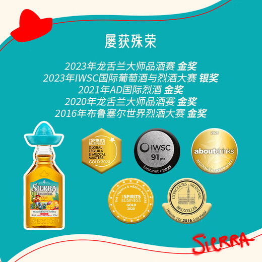 SIERRASierra幸运帽小蓝帽热辣风情利口酒tequila18度50ml 50mL 1瓶