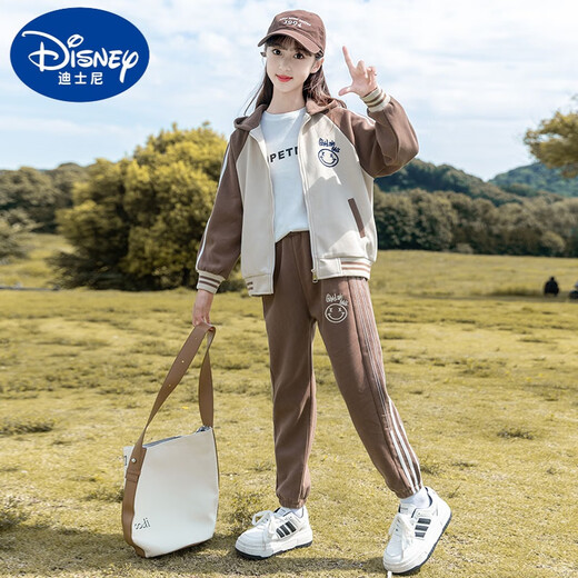 Disney (Disney) Girls Spring and Autumn Suit Set 2024 New Big Children's Women's Clothing Fashionable Sports Two-Piece Set Children's Girls Autumn Clothes BQ1396 Black [Coat + Pants] 110cm