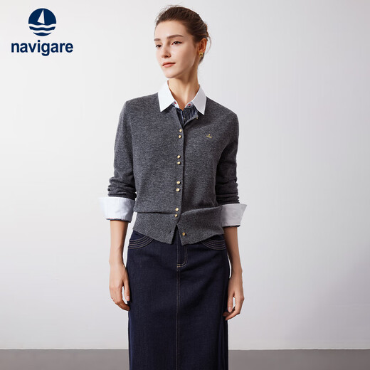 Navigare Italian dinghy women's wool knitted cardigan casual sweater jacket 2334094509 Gray L