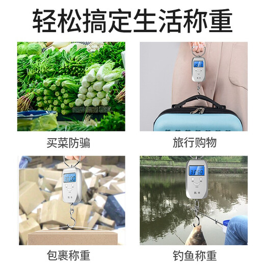 Kaifeng mini portable electronic scale 50kg portable high-precision household express scale spring scale weighing food luggage scale silver 50kg large collodion hand guard + battery