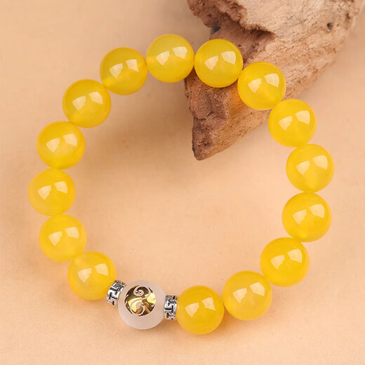 Bao Xinfanrui BOSFRU five elements earth-deficient and earth-replenishing jewelry bracelet, natural crystal, customized yellow agate earth-loving bracelet for boyfriend, five-star replenishing earth-yellow agate bracelet, bead diameter 14mm
