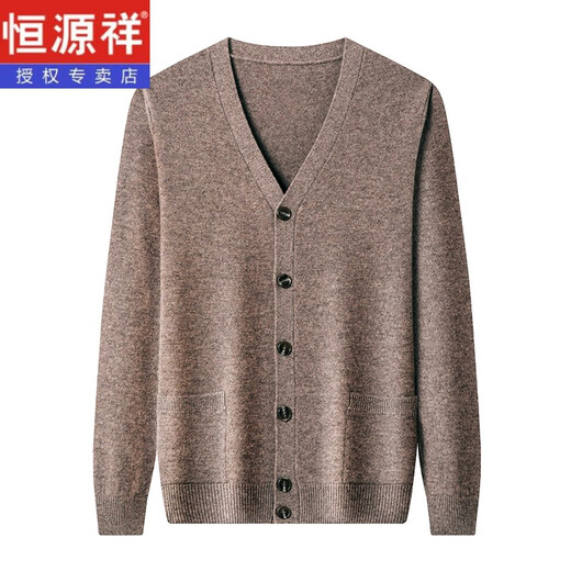 恒源祥羊毛衫男100%羊毛衣外套男士秋冬季加厚款男士针织打底衫保暖开衫 黑色 175/XL 建议130-150斤