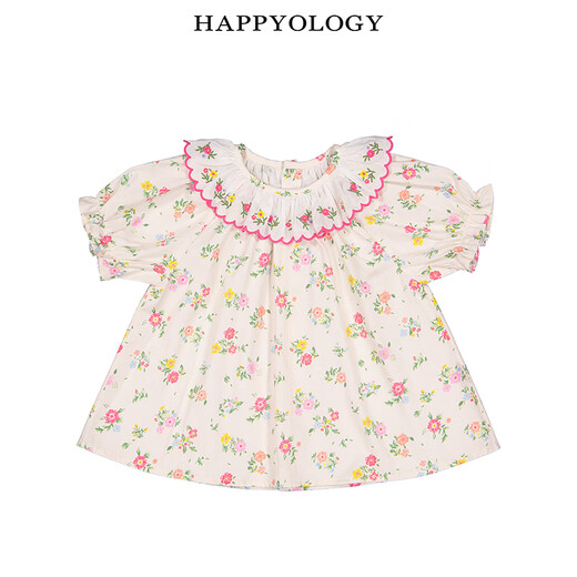Happyology British children and girls short-sleeved floral shirt pure cotton bottoming baby girl loose shirt top colorful Newnham 98 (98cm)