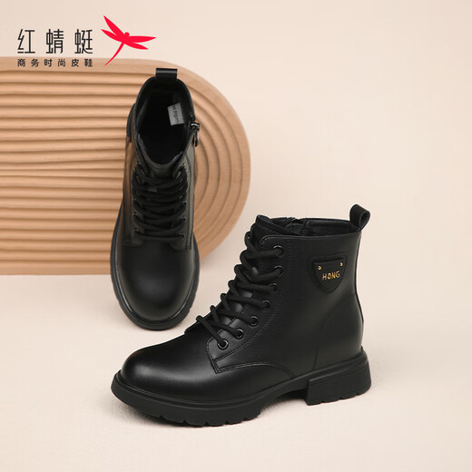 Rote Libelle-Feldern Frauenstiefel Martin Boots Frauen British Style High-Top Herbst und Winter neuer Stil Plüsch warme dicke Kurzstiefel Frauen schwarz (Plush Plüsch) 38