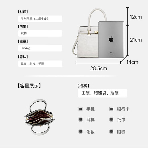 Zooler (Zooler) Bag Damenbeutel Krokodilmuster KOKENLAYSHOTKENDERACHT BAG Frauenhandtasche Frauen Crossbody Bag Leichte Luxus -Frauentasche Chinesische Valentinstagsgeschenk [Kokosmilch weiß] Geburtstagsgeschenk