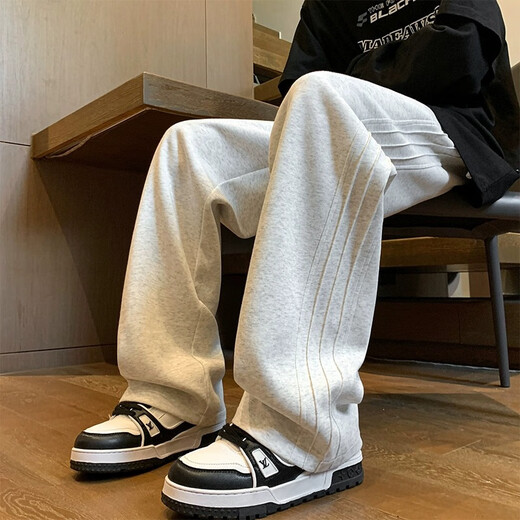 顶峰保罗（Dingfengbaoluo）休闲裤男春夏季潮牌宽松直筒百搭透气运动阔腿长裤子9789麻灰XL