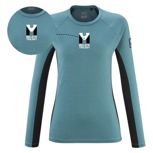 Milla milla trilogy femenina de lana merina de manga larga lana de camiseta de secado rápido, esquí, escalada de roca miv9955 n9887-shui azul s