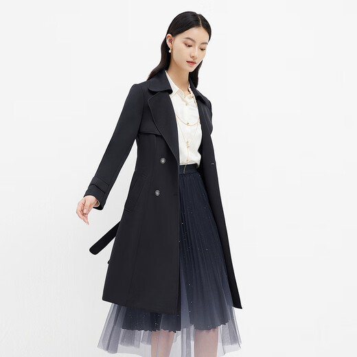 珂莱蒂尔双排扣风衣女中长款气质洋气防风休闲外套女新款 暗青紫色 S