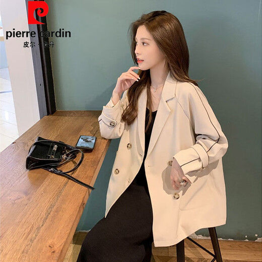 Pierre Cardin blazer women's loose 2025 spring and autumn new Korean style design contrasting topstitch casual suit top apricot XL