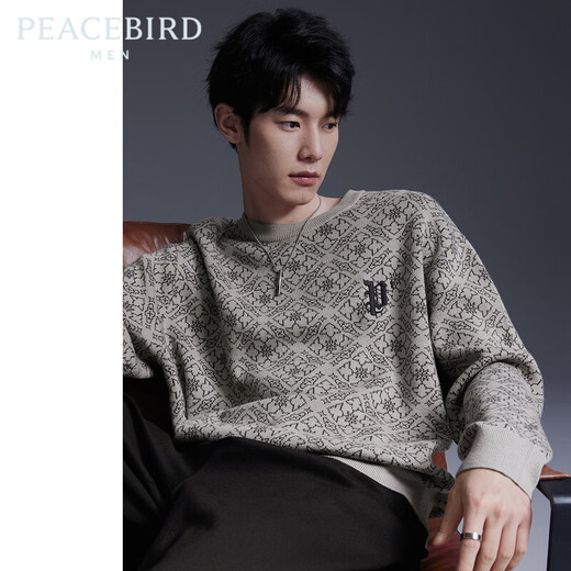 Peacebird Herren Round Neck Pullover Herbst Herbst Lose Vollversion Jacquard bestickter Pullover Männer Black (Big Bun) M.
