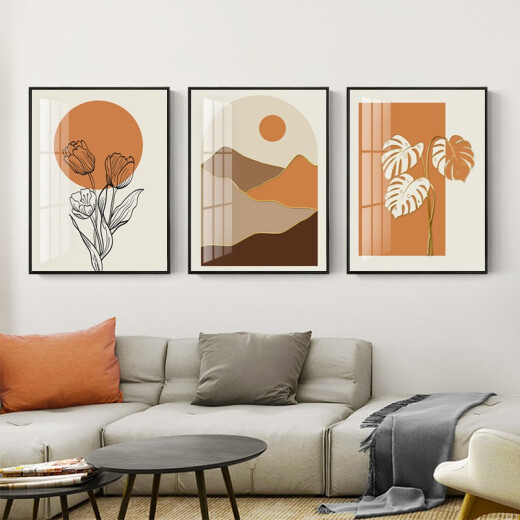 Weng Painter living room decorative painting modern minimalist sofa background wall hanging painting Nordic style orange wall mural restaurant wall painting Weng Painter 03730*40cm crystal film triptych black border