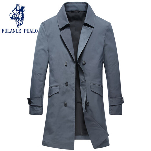 弗朗西保罗（FULANLE PAULO）春装风衣男中长款英伦风修身双排扣休闲西装大衣百搭上衣外套男装 灰色 170/M