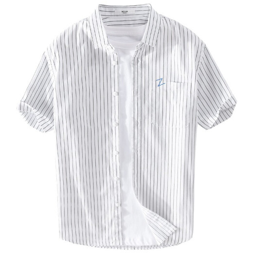 
GLOY/ZENITH summer cotton shirt men short-sleeved striped youth casual fashion versatile shirt men fresh literary men's top 9740 black L (110-125 Jin [Jin equals 0.5 kg])