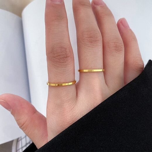 Gu Hao Pure Gold 999 Xiaoxin New Ring Gold Solid Ring Women's Ring Strip Ring Couple Ring Ring No. 10 2.2-2.3g Thin Card Solid Narrow Face