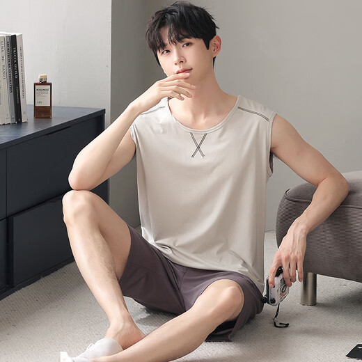 Modal Pyjamas Herren Sommer Ärmel und dünne Weder -Shorts Lose großer Heimkleidung Set N9201 L