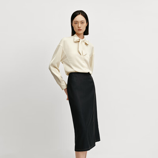 OVV Autumn and Winter Hot Sale Women's Acetate Blended Elegant Ribbons Simple and Attractive Long-Sleeved Casual Shirt Sand Color M