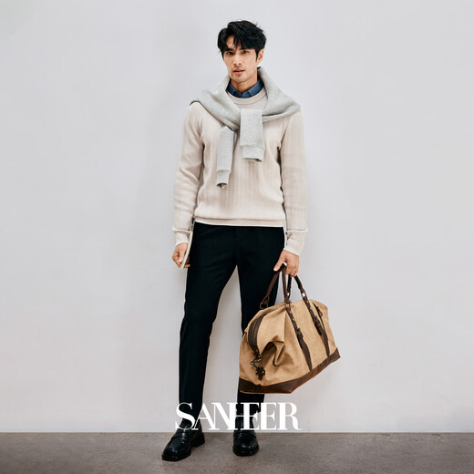 Sanheernew Arrivials 9-26 Nouveau produit Jacquard texture tricotée Pull à cou rond DAZ761 Fleur Gris 48 / M / M