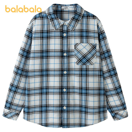 Balabala Boys' Shirt Children's Long Sleeve 2025 New Autumn Clothes Girls Plaid Jacket Same Style in Shopping Malls Blue and White Tone 00481 90
