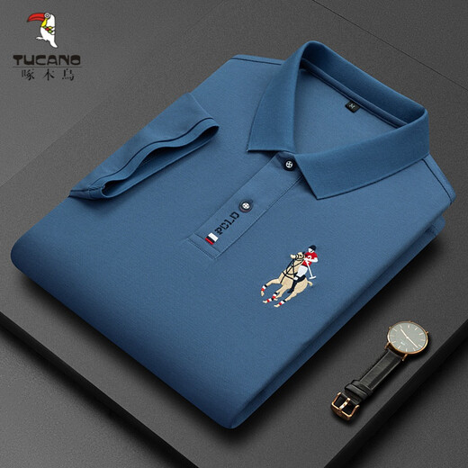 
Woodpecker men's clothing, middle-aged casual men's T-shirt, summer high-end short-sleeved lapel top, POLO, Paul shirt, dad loose, short 999 red, L 17084A, suggest 120-130Jin [Jin equals 0.5 kg]