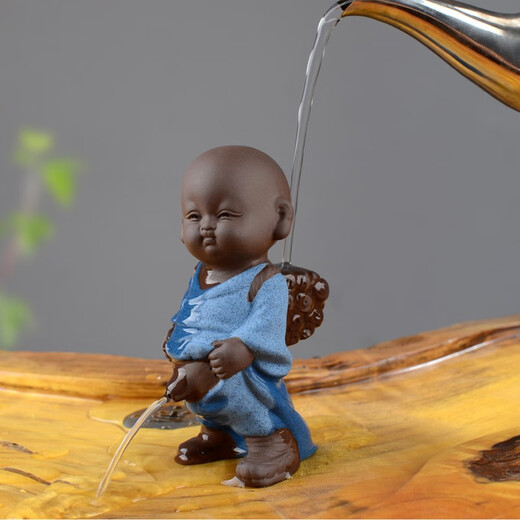 Yuxuan purple sand tea pet squirting urine boy ornaments boutique creative little monk can raise tea art tea tray tea set accessories purple sand spray water pee boy-blue