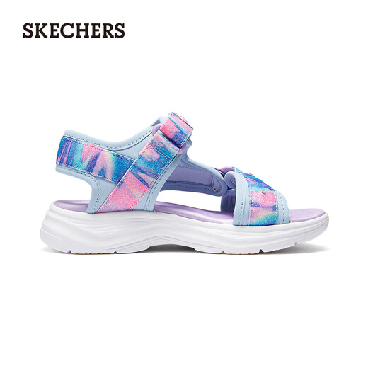 Skechers middle and older girls Velcro flash tie-dye casual sandals 303103L light blue/multi-color/LBMT size 36
