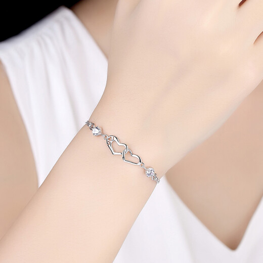 Antinoble S925 Silver Bracelet Female Fashion Internet Celebrity Korean Version Student Four-leaf Clover Bracelet Women's Crystal Versatile Bracelet Best Friend Couple Bracelet for Girlfriend Rose Gift Box S243 Heart Bracelet