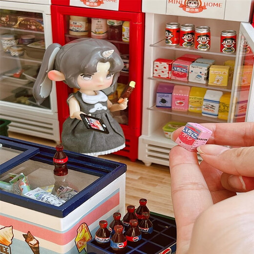 迷你玩具小超市全套娃屋mini玩具过家家食玩娃屋微缩仿真物品零食 梦珑雪糕随机发两只