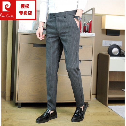 Pier Cardin casual pants men's small trousers thin men's spring and autumn business casual men's pants straight Korean summer trousers slim 509-N9906 (ice silk cropped pants) black 28