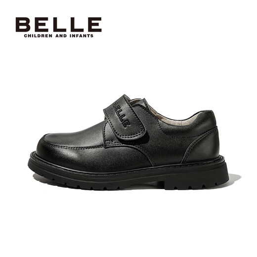 Belle shoes for boys leather shoes cowhide student performance shoes for boys performance shoes for spring and autumn single shoes for middle-aged children black 34