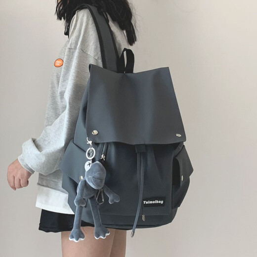 法德陆 书包女高中大学生日系ins潮牌工装大容量双肩包女休闲旅行背包男 taimei718绿色+青蛙 XXS-4