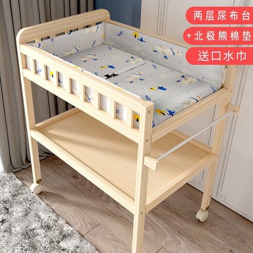 LNGA Landgre Baby Care Table, NOUVELLE-NÉ LIEU LIEU LIEU, BATUITE DE MASSAGE, Rack de tri multifonctionnel en bois massif, table de couches à double couche + coussin de soins de vache