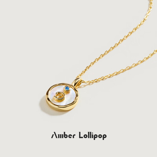 Amber Lollipop Zhang Jie's same style mother-of-pearl necklace for women light luxury letter clavicle chain anniversary birthday gift for girlfriend and wife golden brand-A