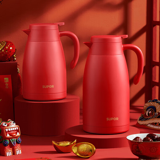 SUPOR thermos kettle household long-lasting thermal insulation large-capacity kettle stainless steel vacuum thermos flask hot water kettle thermos boiling water bottle 1.5L carmine red 1.5L