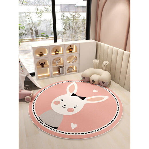 Gudie cartoon cute children's room round carpet living room carpet bedroom bedside thickened hanging basket computer chair pink Barbie rabbit diameter 80CM thickened comfortable machine washable