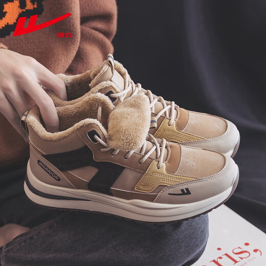 Huili men's shoes for men's summer two cotton shoes for men's plus velvet thickened warm shoes 2025 new high-top sports dad shoes for men's khaki plus velvet 41 (255mm)