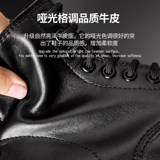 Jingmai [Cowhide] Martin Boots Zapatos de cuero alto de los hombres Ropa de trabajo de estilo mediano British Motorcycle Negro y otoño Autumable Atendy Trendy Lace-Up [Spring and Summer Style] 43 Código estándar