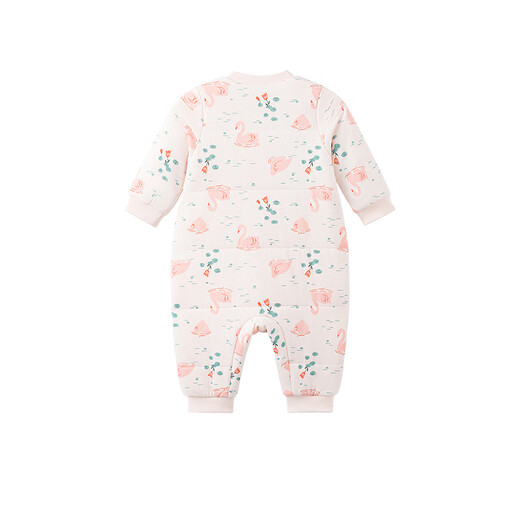 YEEHOO baby quilted one-piece autumn and winter warm long-sleeved baby underwear for girls and boys, baby clothes, foundation swan, lapel style 73cm (recommended for 6-9 months)