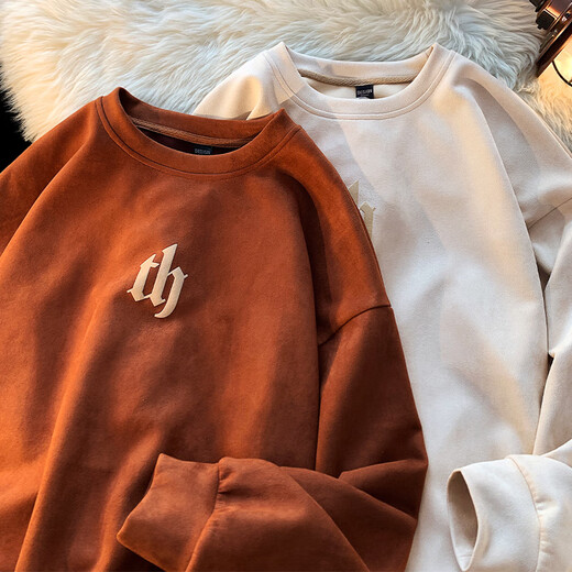 Dingfengbaoluo sweatshirt men's spring round neck suede long-sleeved top loose American trendy brand DFL05 dark gray 3XL