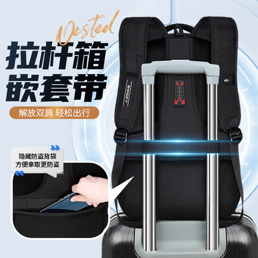 SWICKY瑞士双肩包男士休闲背包大容量商务旅行笔记本电脑包高中学生书包 黑色【60%的人选择】 大号带外置usb【68%的人选择】