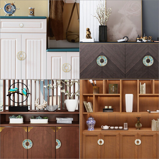 
CLCEY brass cabinet door handle light luxury golden Nordic Chinese style wardrobe cabinet drawer modern simple shell round handle G GBT12178C flower abalone pair of holes 96 diameter 1