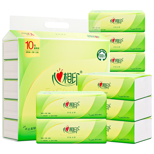 Heart-to-heart handkerchief paper, Tea Silk Enjoyment, 3 layers of 28 sheets*10 packs, portable tissue, wettable napkin, small pack of tissue paper