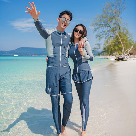 BOSOOT wetsuit, women's couple swimsuit suit, long-sleeved sunscreen jellyfish suit, slim men's surf suit, snorkeling trousers, 21 gray blue + light gray men's XL