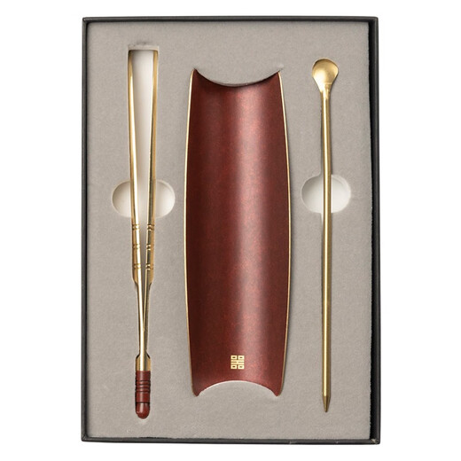 Rongjun handmade copper tea lotus tea three-piece set Kung Fu tea set accessories tea ceremony tea spoon Zen tea spoon tea shovel three-piece brass set - red
