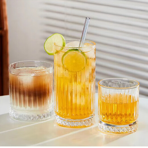 Jison glass ins style coffee cup simple Japanese pinstripe water cup for women heat-resistant thickened glass short small size 230ML