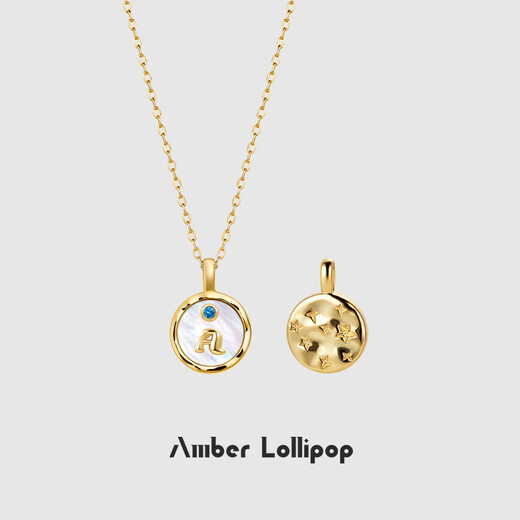 Amber Lollipop Zhang Jie's same style mother-of-pearl necklace for women light luxury letter clavicle chain anniversary birthday gift for girlfriend and wife golden brand-A