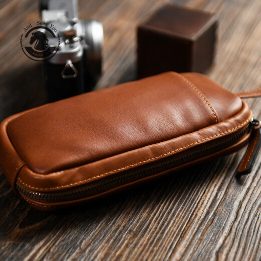 ANDSEEYOU brand mobile phone bag men's first-layer cowhide hand bag retro leather zipper hand bag large capacity business clutch bag simple soft leather clutch bag black