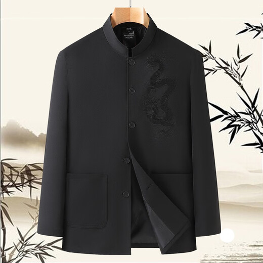 Qingchao fashionable middle-aged men's dad's wear Chinese style Tang suit embroidered tunic jacket stand collar Chinese style birthday wedding jacket red XL (180) Recommended 130-145Jin Jin equals 0.5 kg