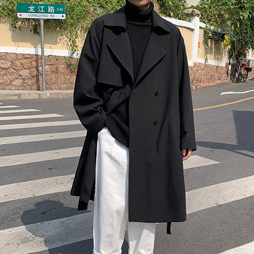 Li Rengui mid-length windbreaker men's casual suit spring and autumn knee-length loose coat boys handsome wear trendy brand jacket khaki single jacket M